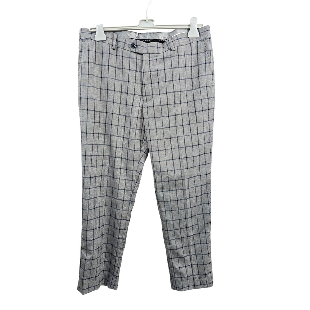 STATEMENT ORTIVA GREY PLAID Italy 38x28 Wool Dress Pants‎ Slacks Trousers EUC